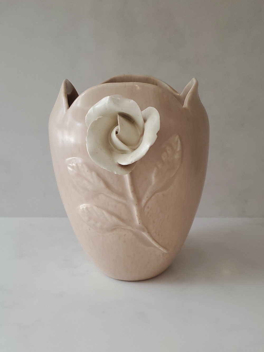 Antique Vintage Pink Glazed Pottery Handmade Vase 1956